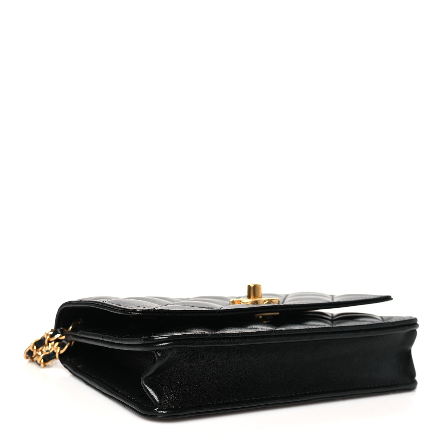 Lambskin Quilted Logo WOC Wallet On Chain Black