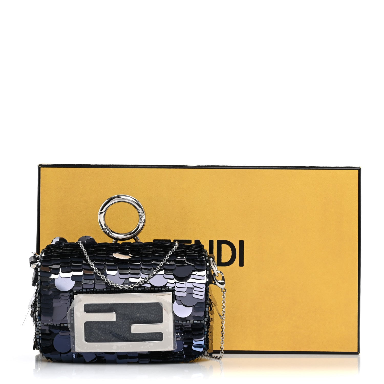 Sequin Paillettes Shiny Nappa Sex and the City Nano Maxi Buckle Baguette Charm Dark Blue