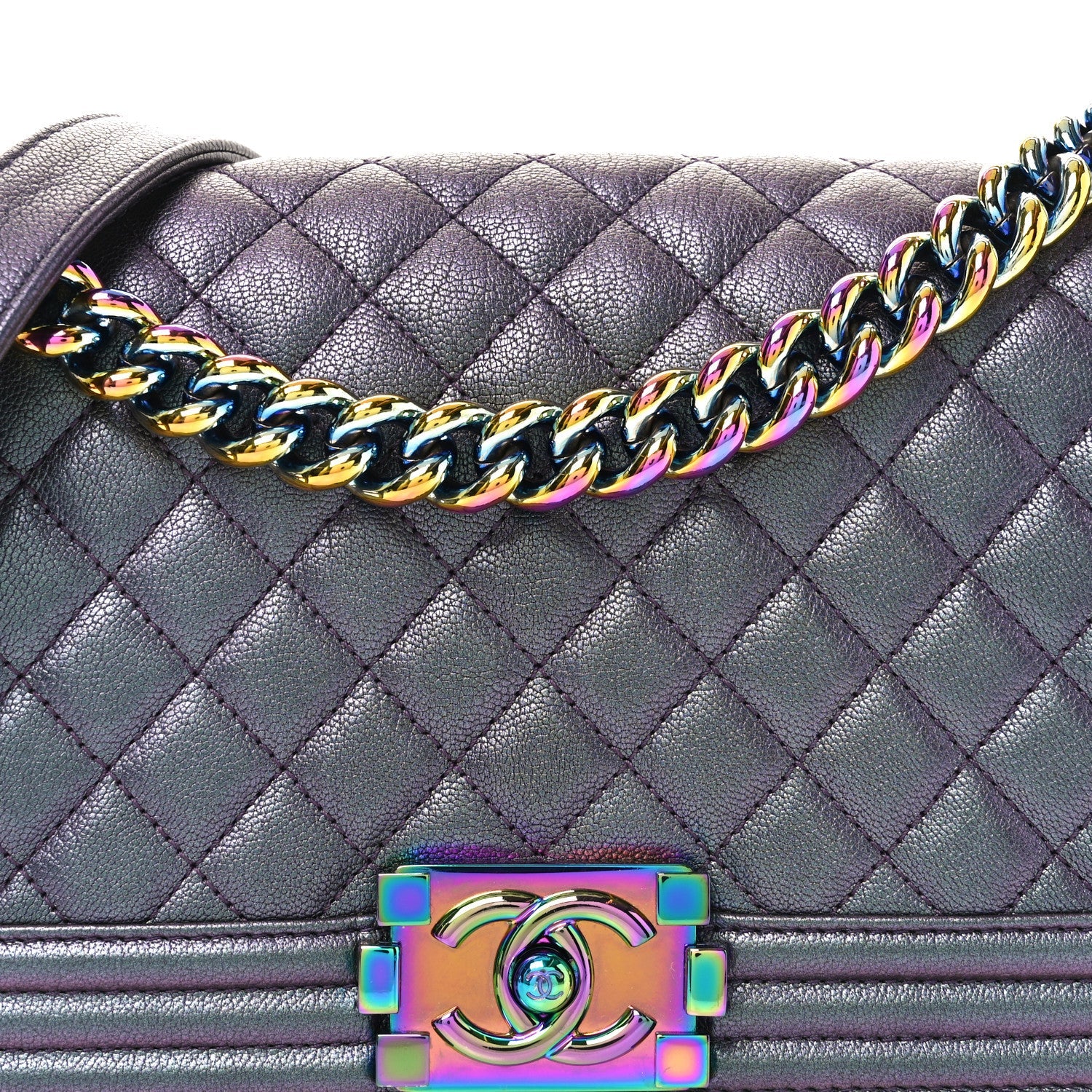 Iridescent Goatskin Quilted Medium Boy Flap Purple