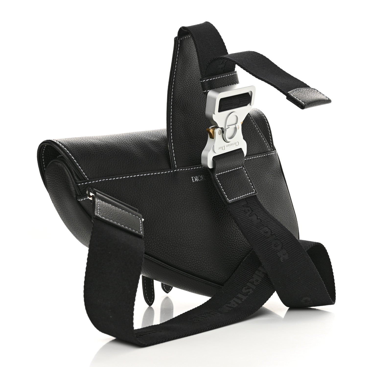 Grained Calfskin Mens Saddle Bag Black