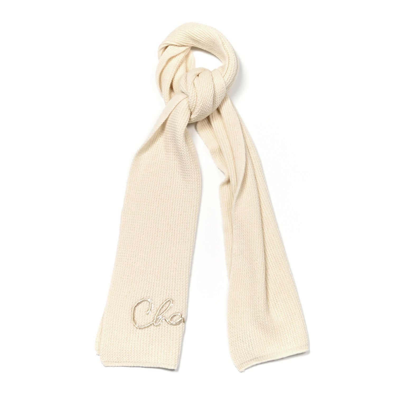 Cashmere Sequin Logo Scarf White