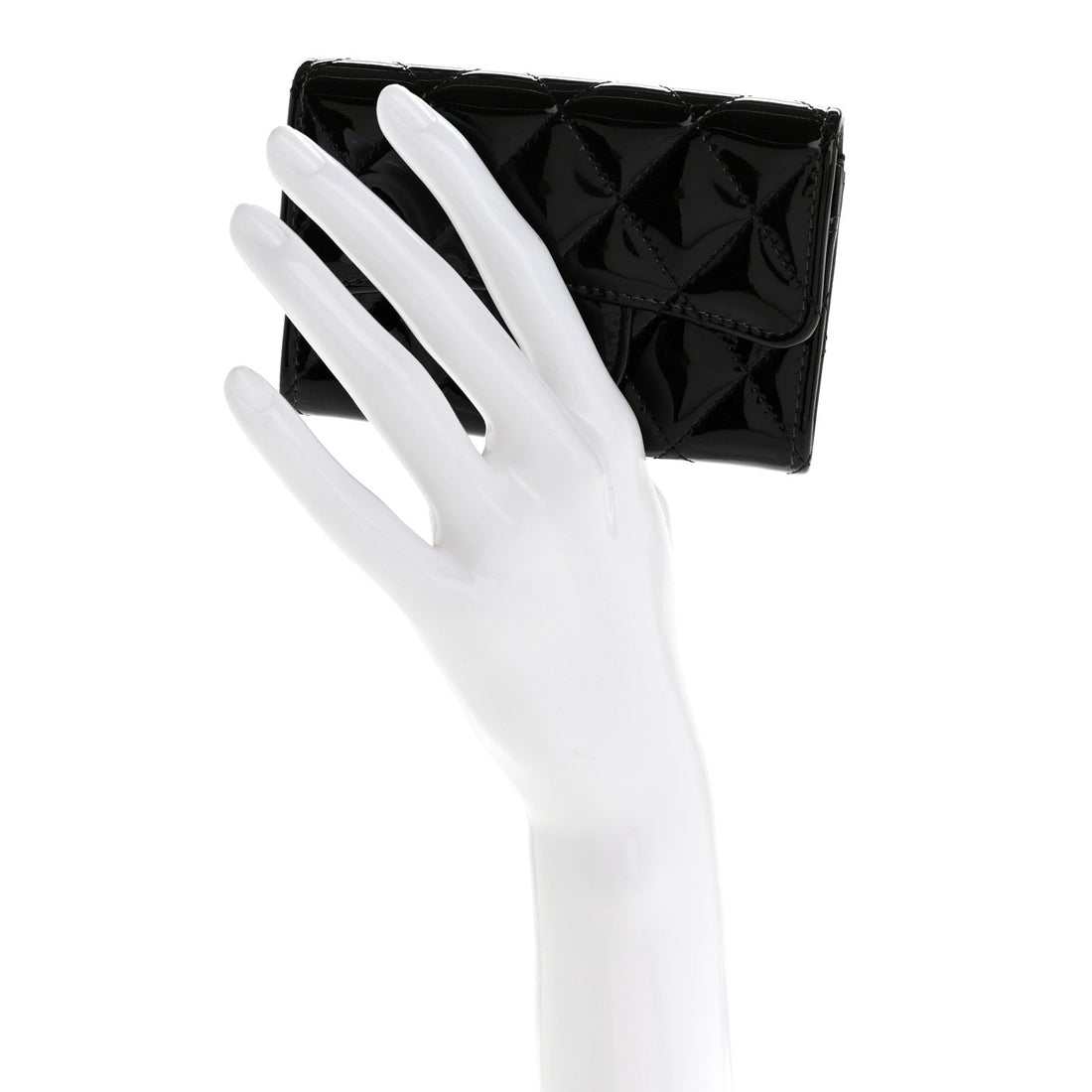 Patent Quilted Flap Card Holder Wallet Black