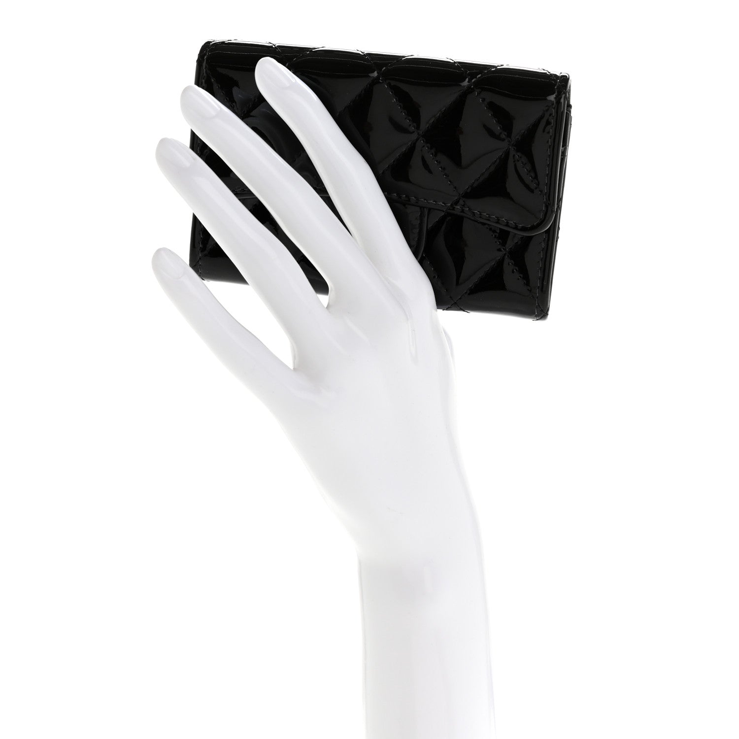 Patent Quilted Flap Card Holder Wallet Black