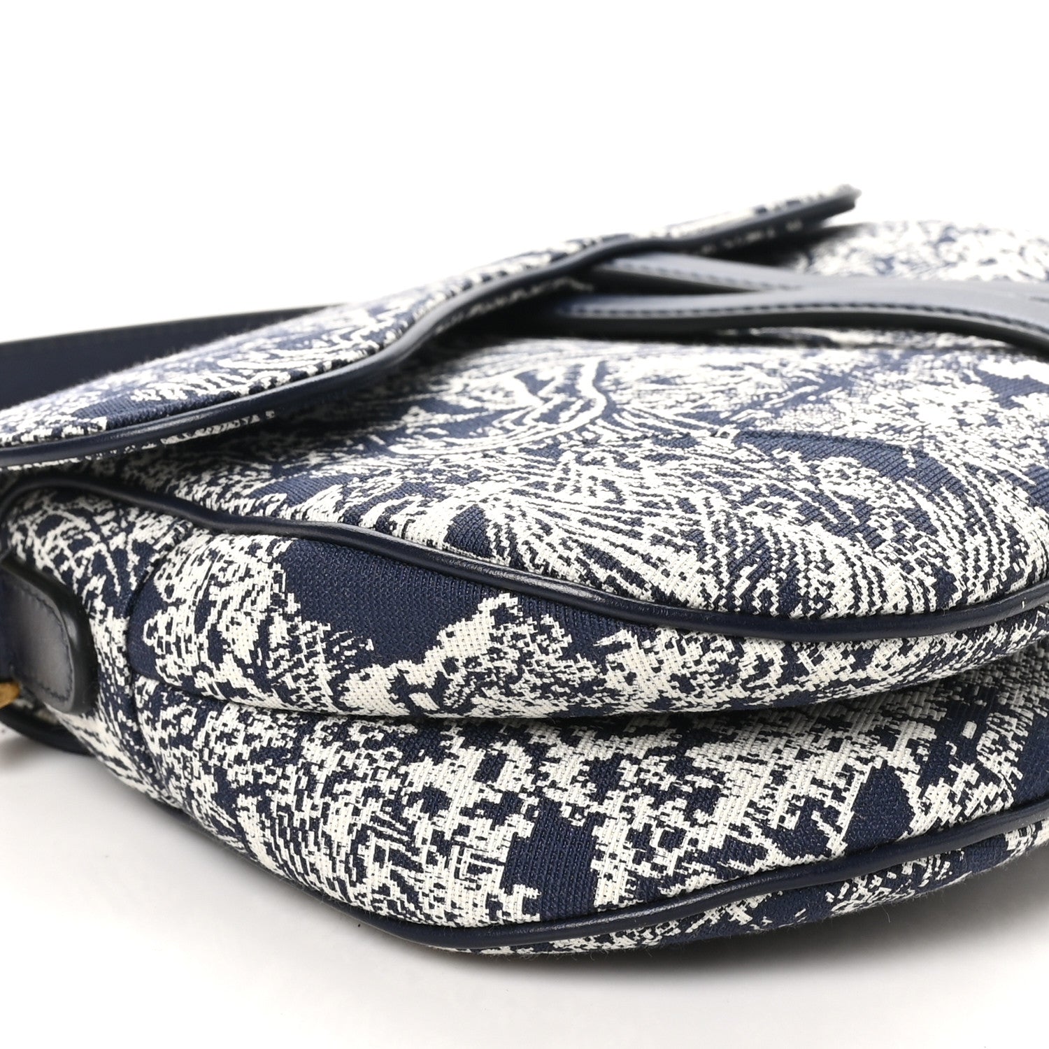 Canvas Reverse Embroidered Toile De Jouy Saddle Bag Blue