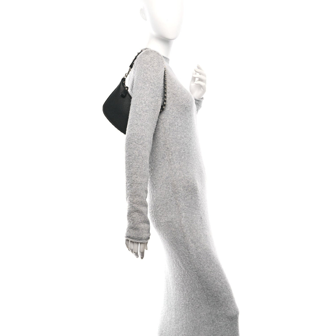 Grainy Calfskin Mini Rockstud Hobo Black