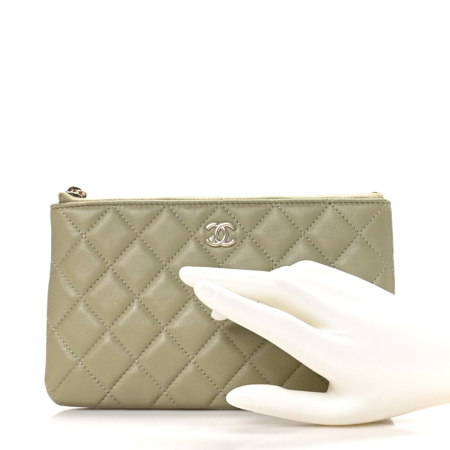 Lambskin Quilted Zipped Pouch Green Yellow