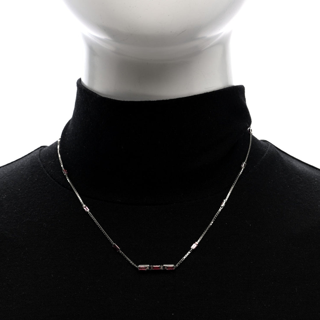 18K White Gold Pink Tourmaline Link to Love Bar Necklace