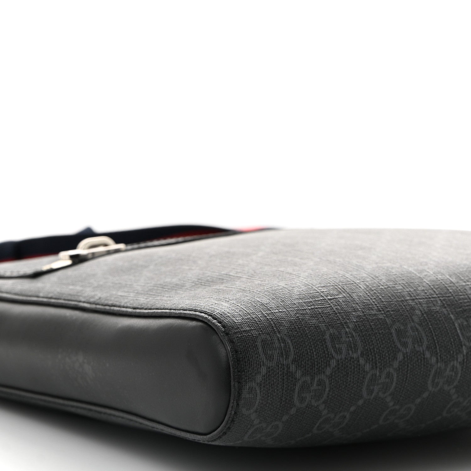 GG Supreme Monogram Appia Calfskin Web Flat Messenger Bag Black Grey