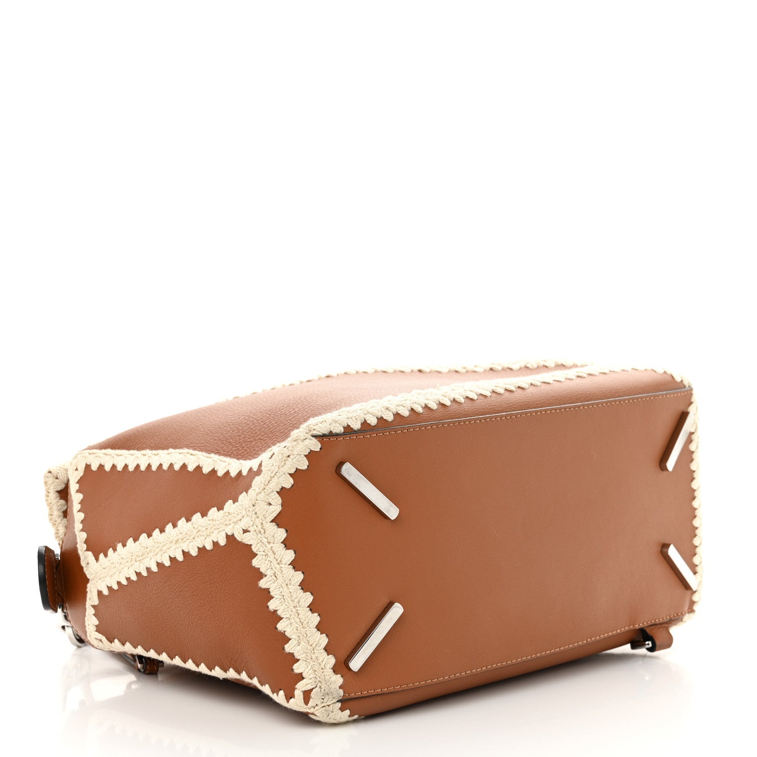 Calfskin Crochet Trim Medium Puzzle Bag Tan