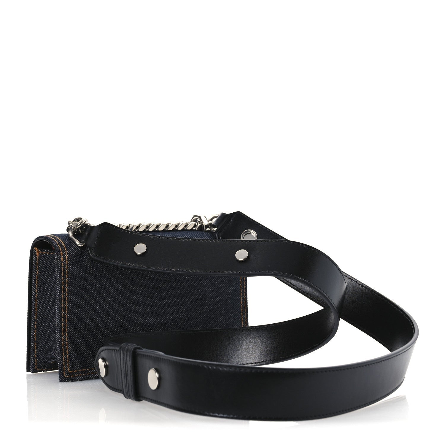 Denim Studded Jeweled Mini The Biker Knuckle Satchel Blue