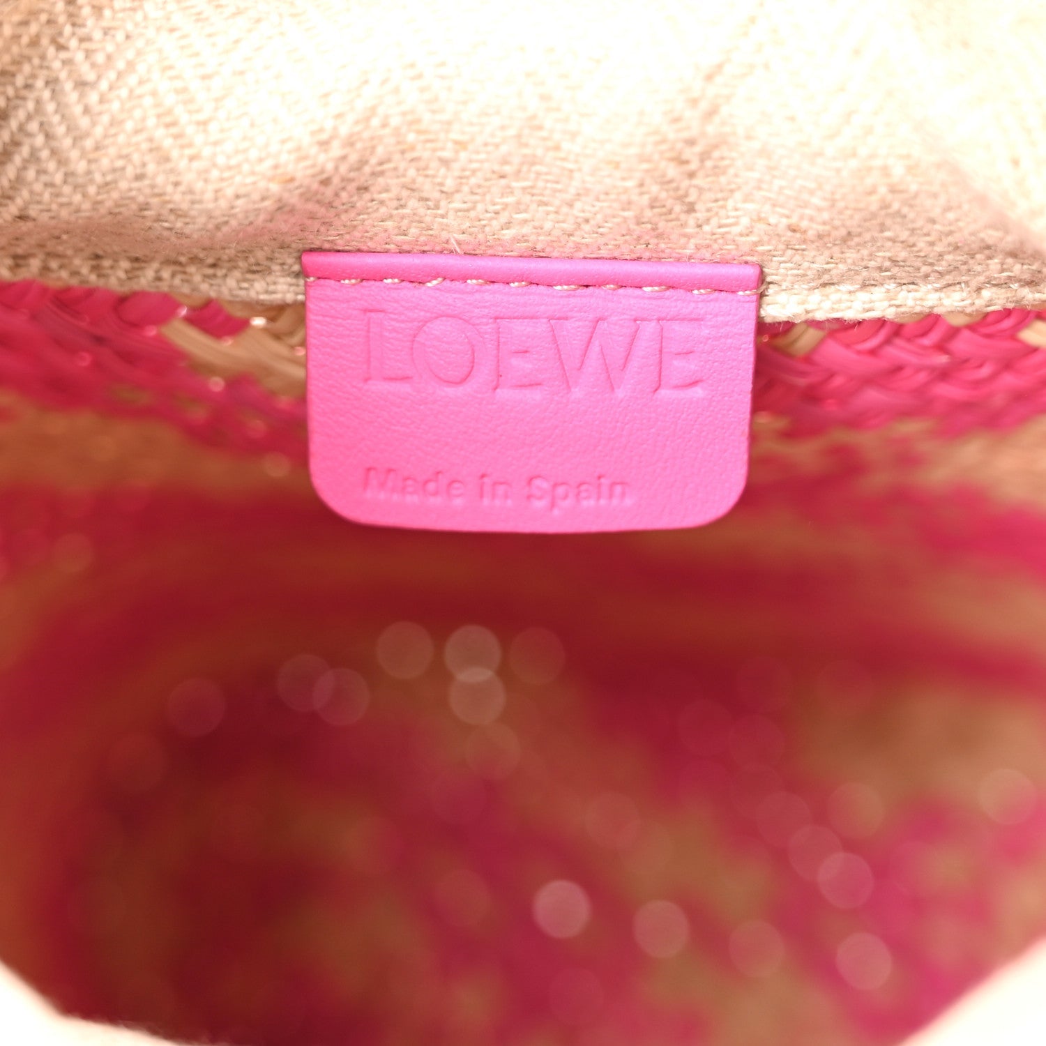 Iraca Palm Calfskin Anagram Square Pocket Bucket Bag Natural Fuchsia