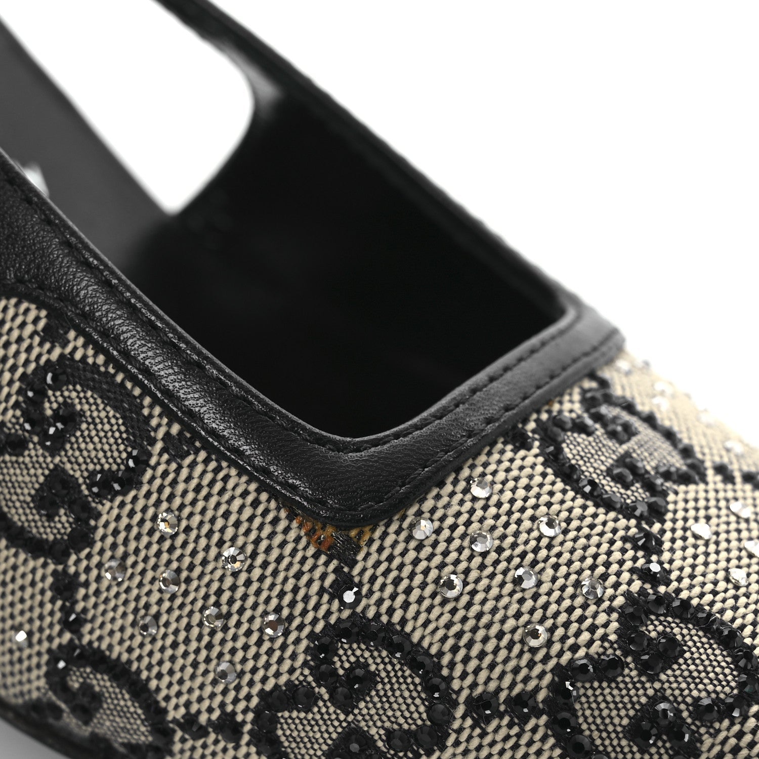 GG Monogram Malaga Kid Crystal Square G 75mm Slingback Pumps 37.5 Beige Blue