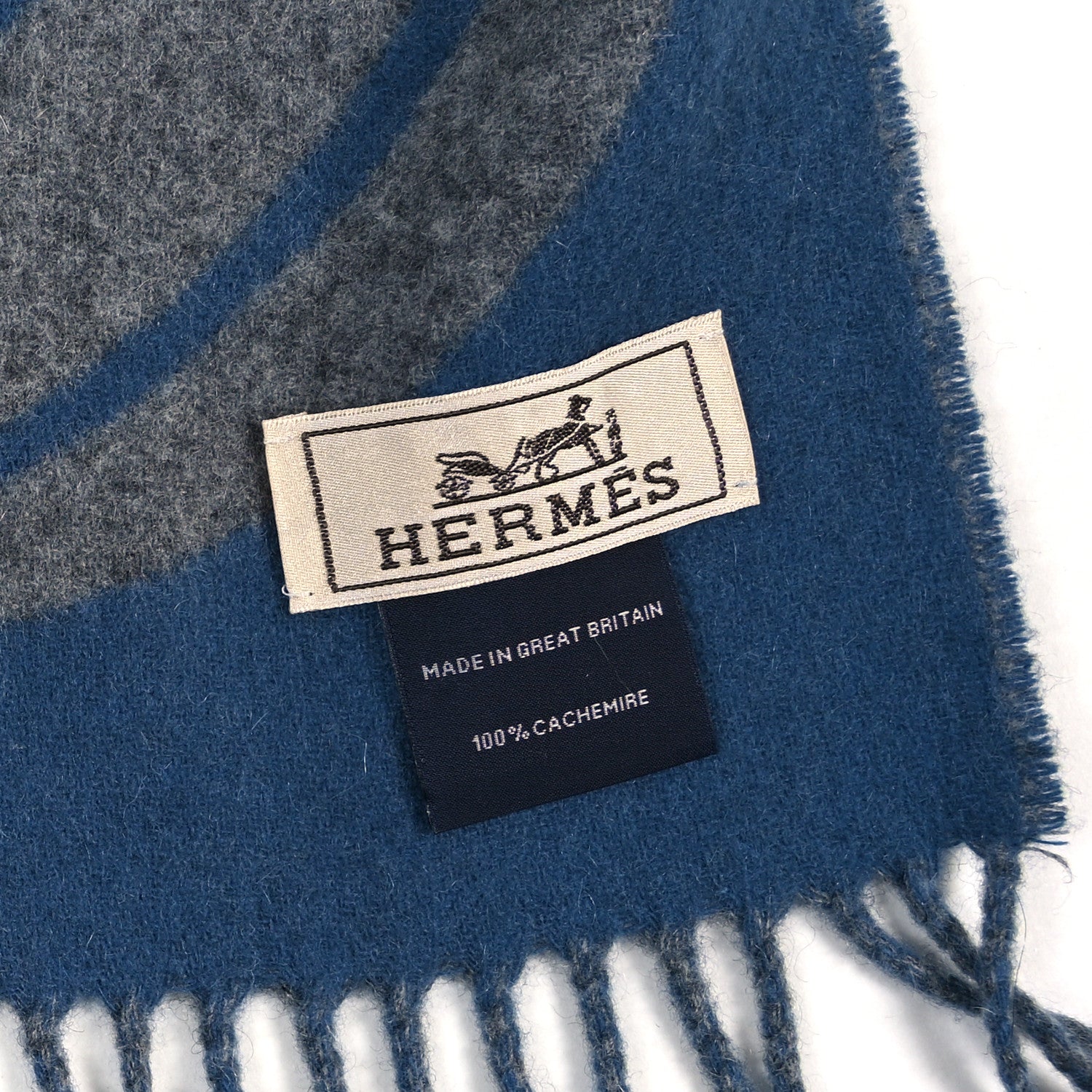 Cashmere Maillons TGM Scarf Gris Chine Bleu Turquin