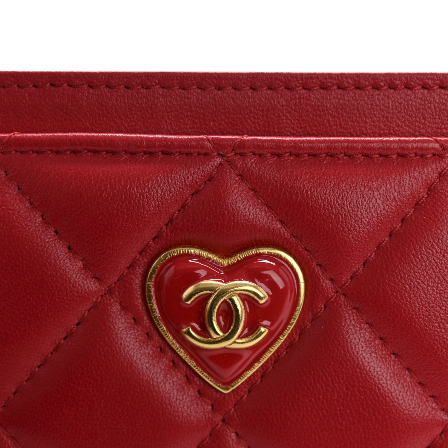 Lambskin Plexiglass Quilted Coco Love Card Holder Red