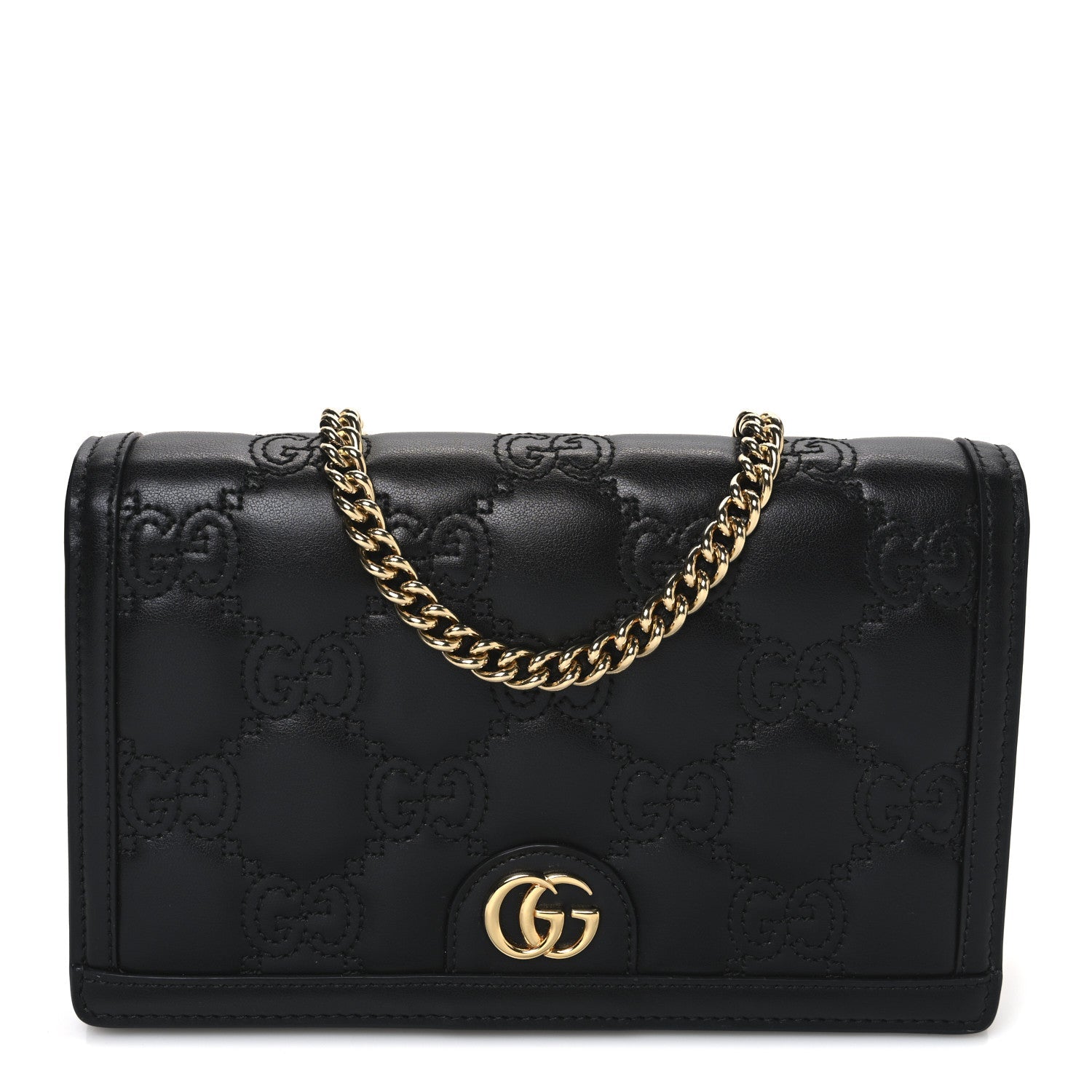 Calfskin GG Matelasse Chain Wallet Black