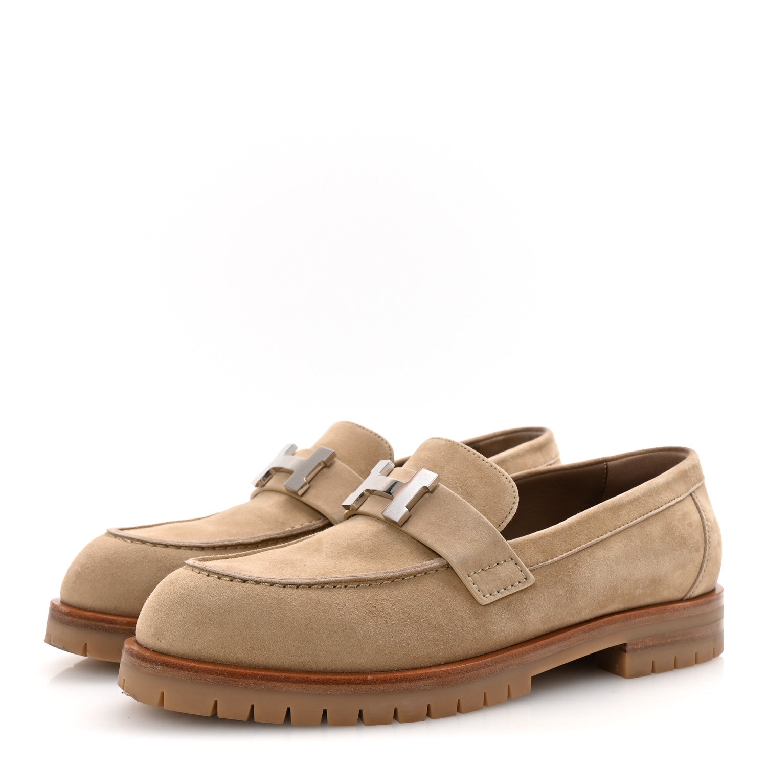 Suede Goatskin Womens Faubourg Loafers 36 Beige Argile