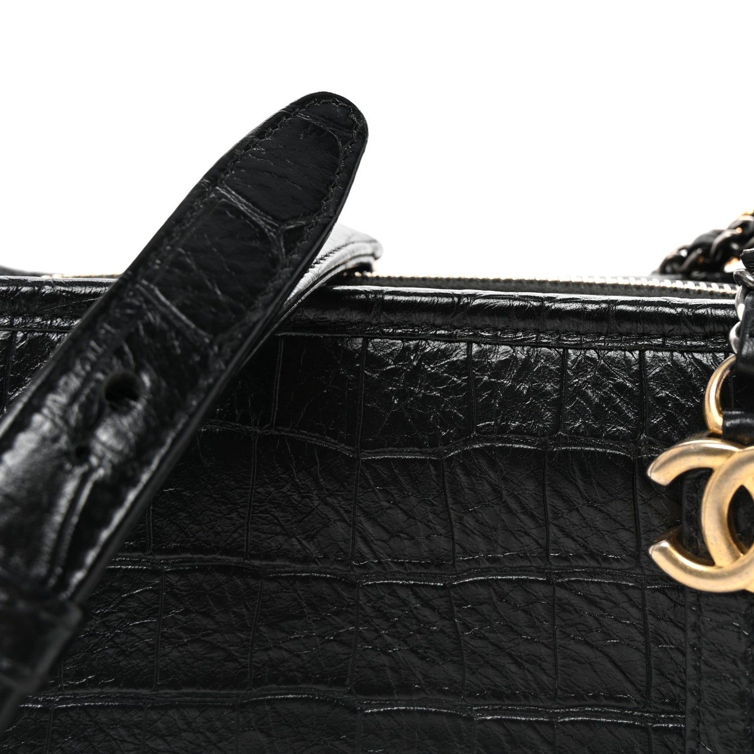 Calfskin Crocodile Embossed Small Gabrielle Cocodile Hobo Black