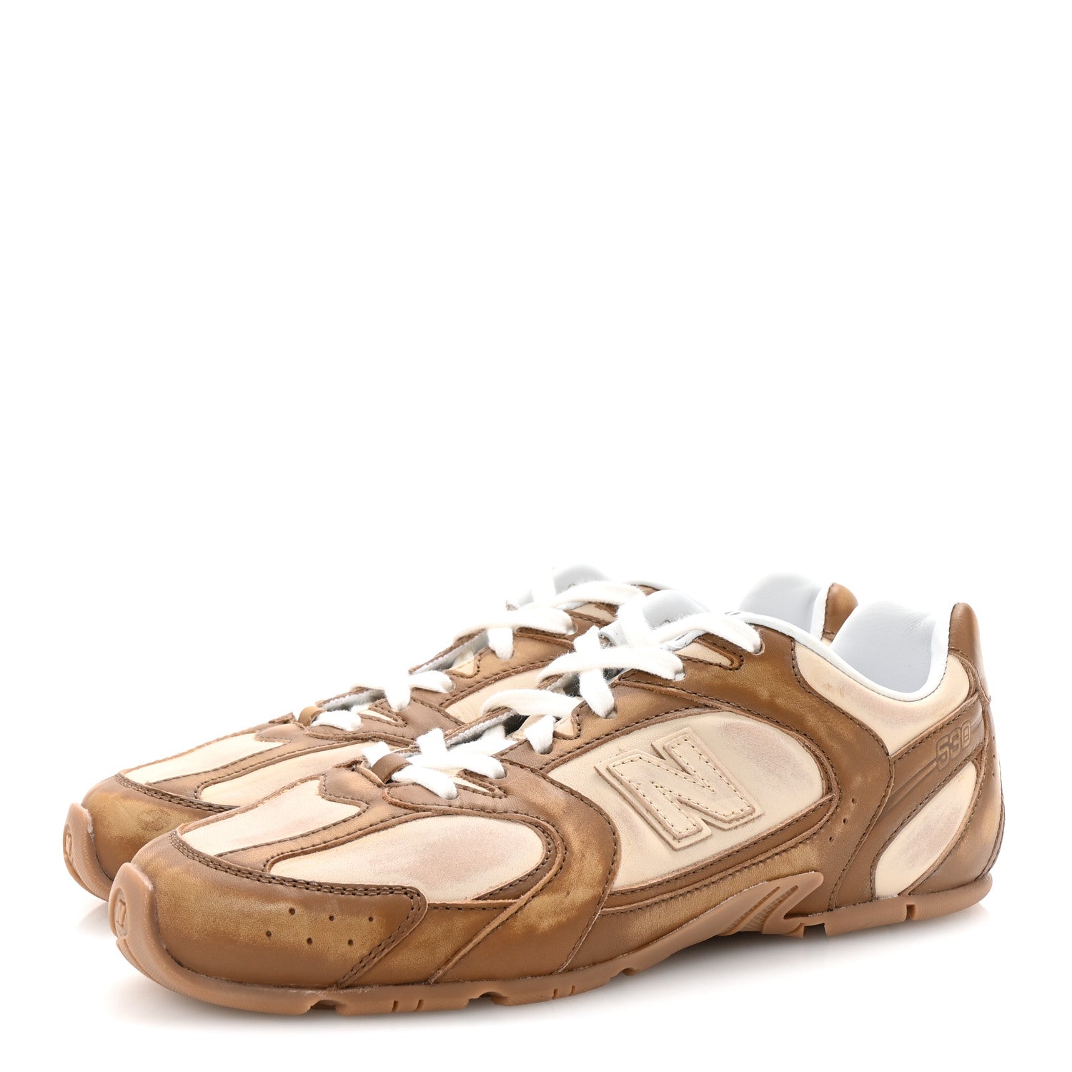 X NEW BALANCE Bleached Calfskin 530 SL Sneakers 38 Cinnamon Travertine Gray