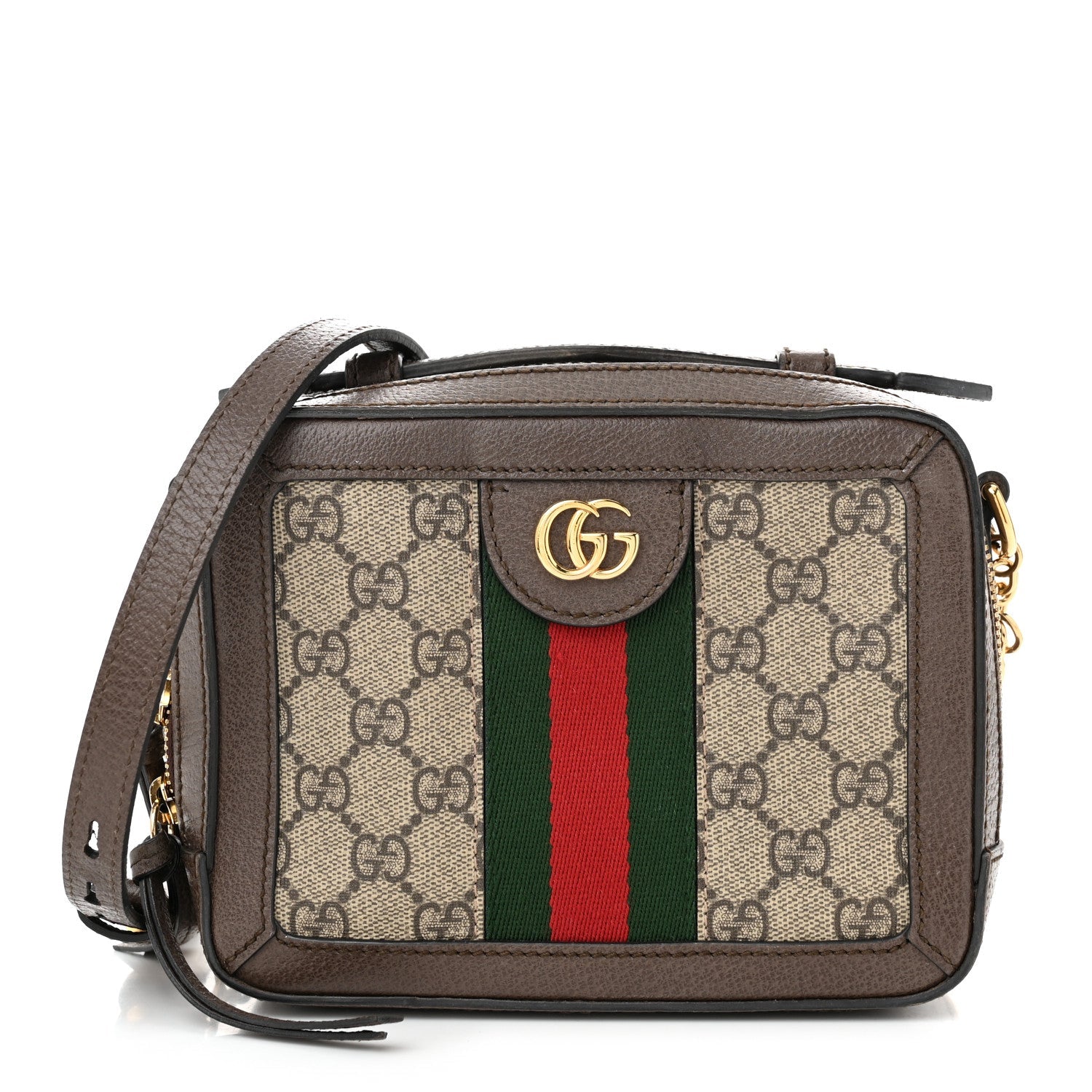 GG Supreme Monogram Mini Ophidia Top Handle Shoulder Bag Brown