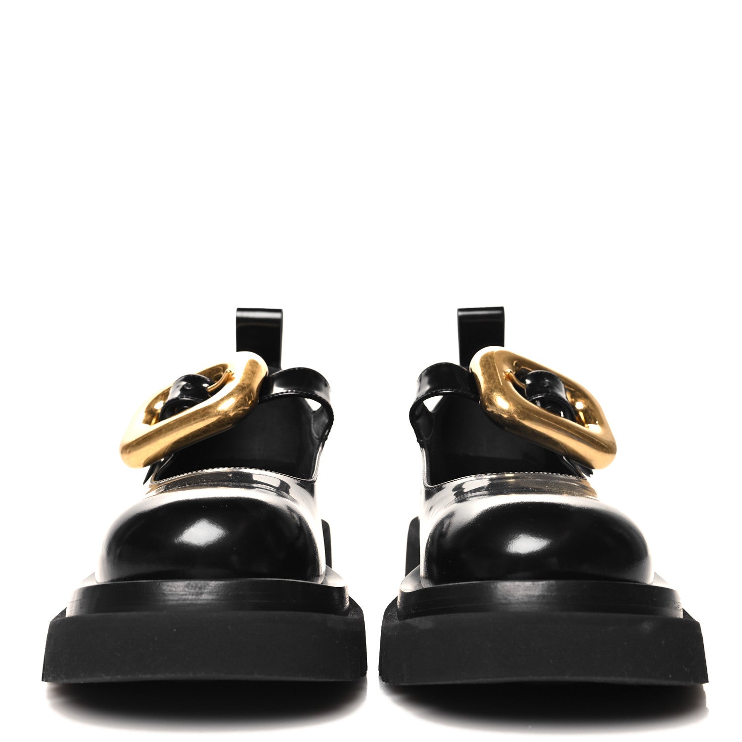 Brushed Calfskin Lug Mary-Jane Loafers 38 Black