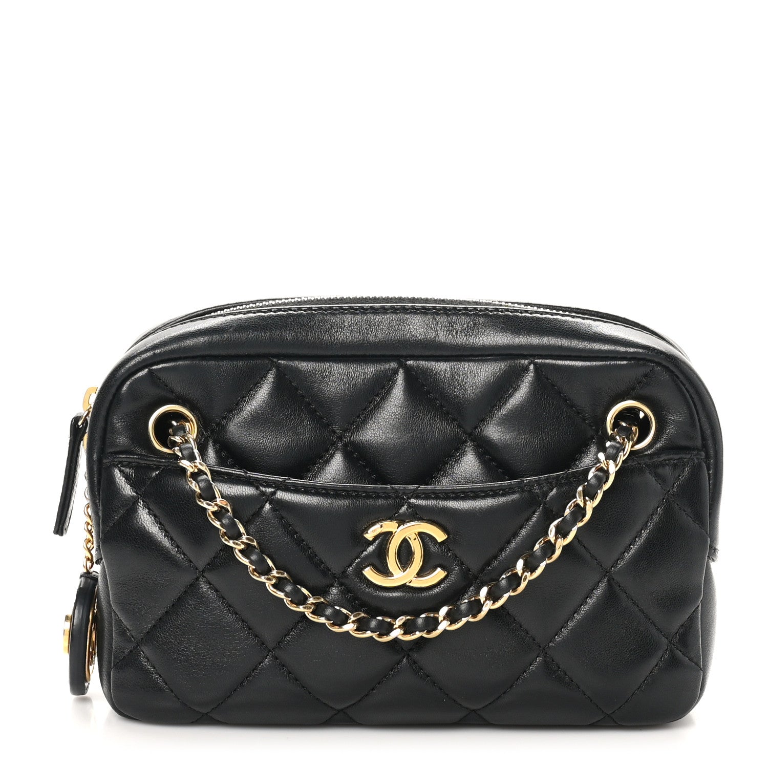 Shiny Lambskin Quilted Mini Camera Case Black