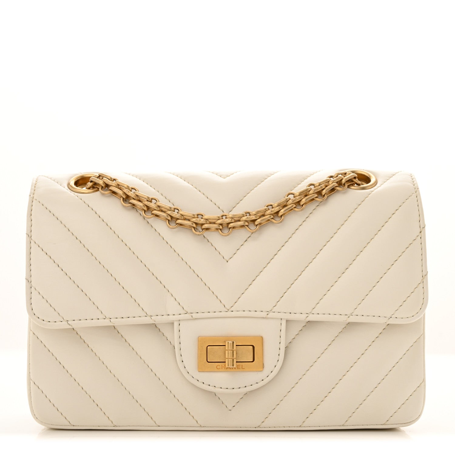 Aged Calfskin Chevron Quilted 2.55 Reissue Mini Flap White