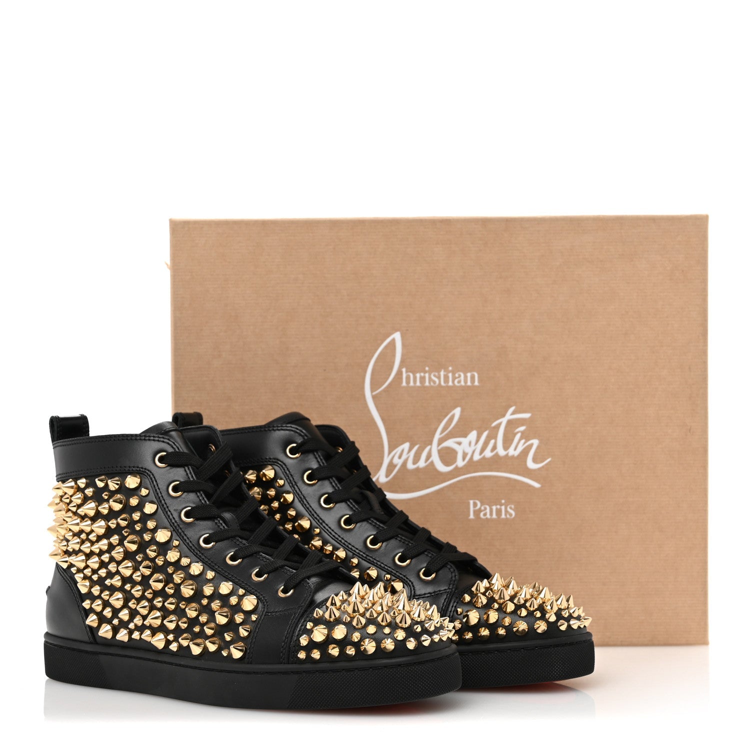 Calfskin Louis Spikes Flat Mens Sneakers 42.5 Black