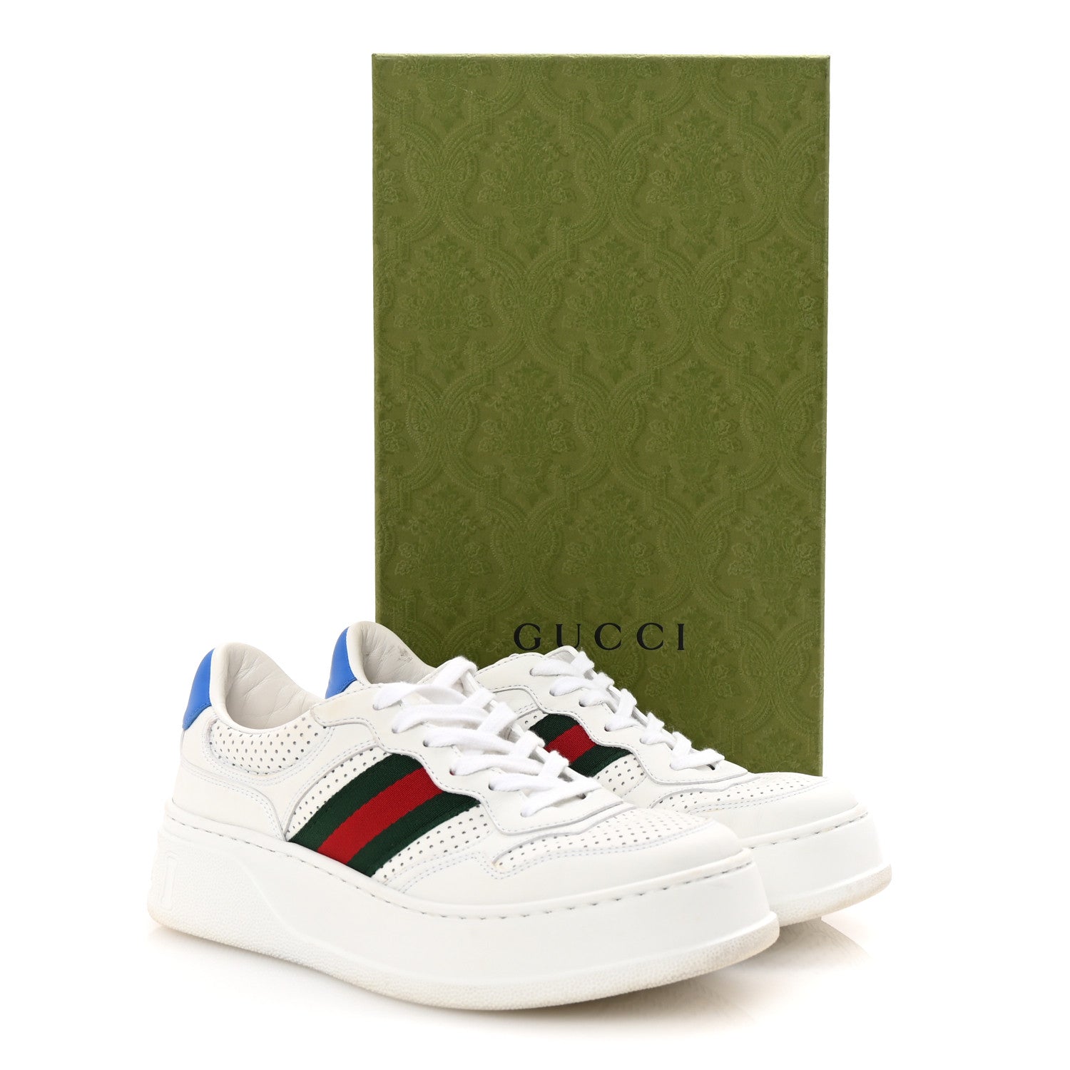 Calfskin Web Perforated Womens Platform 55mm Sneakers 38.5 White Bright Splash