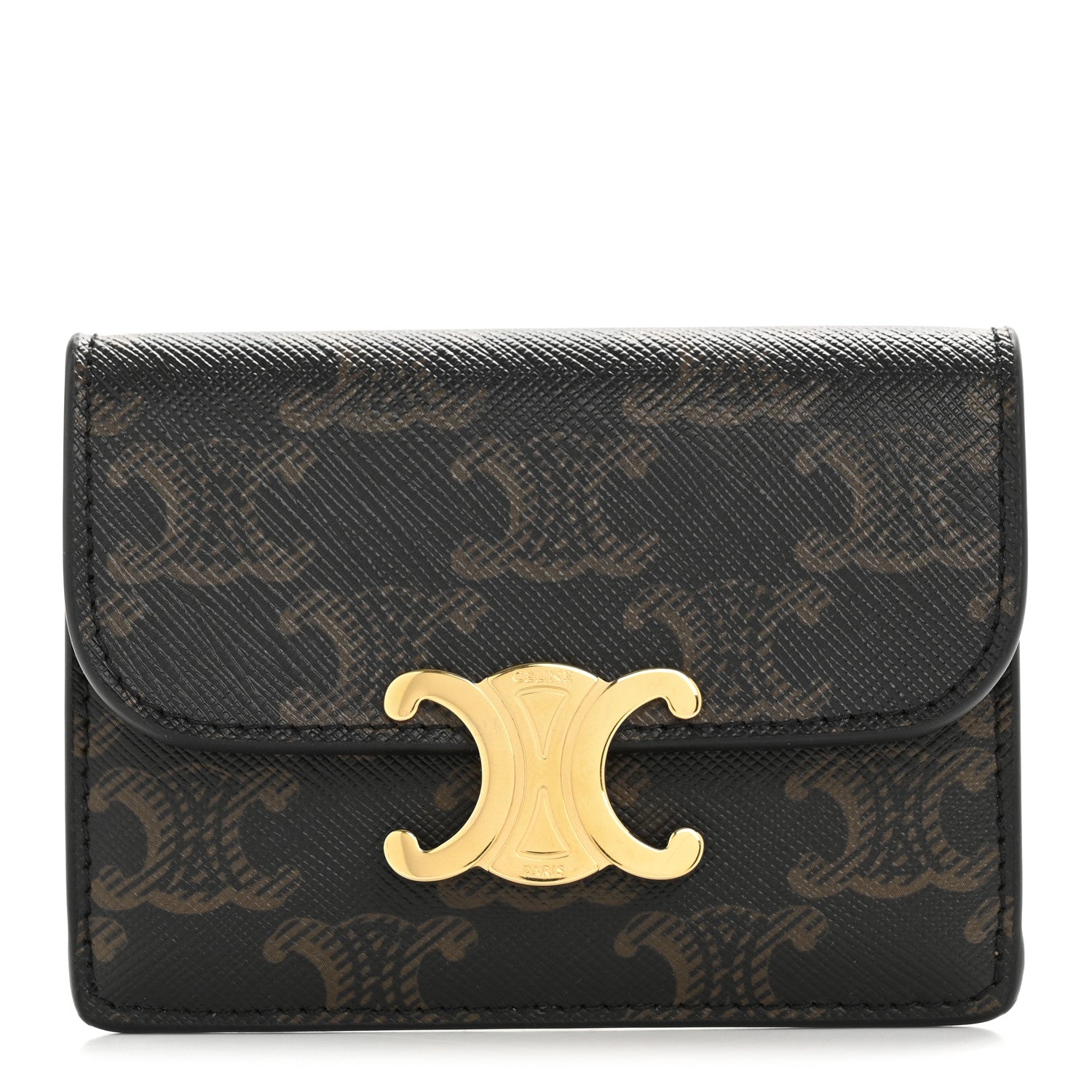 Triomphe Canvas Calfskin Flap Card Holder Tan