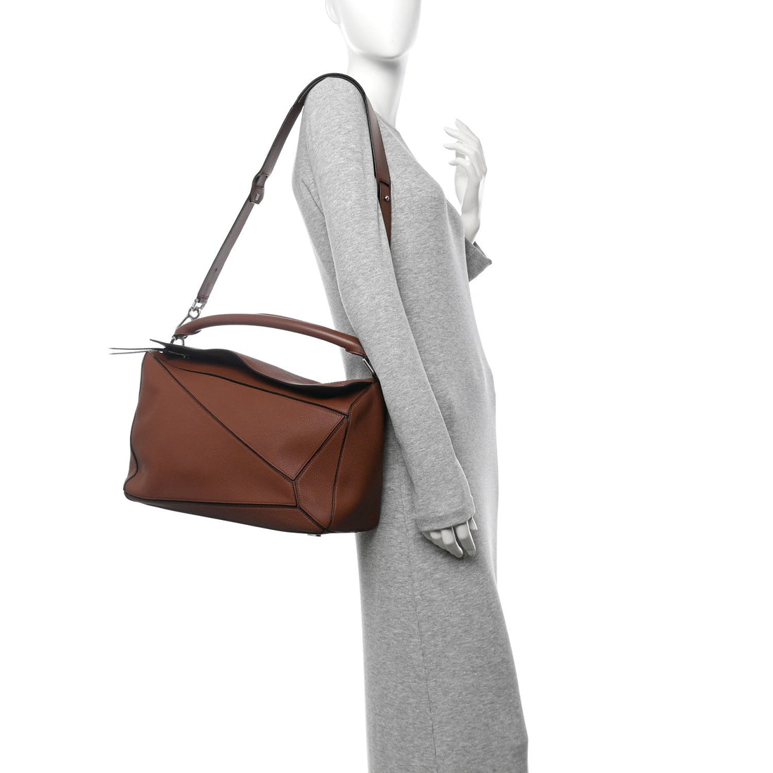 Grained Calfskin Large Puzzle Bag Brown