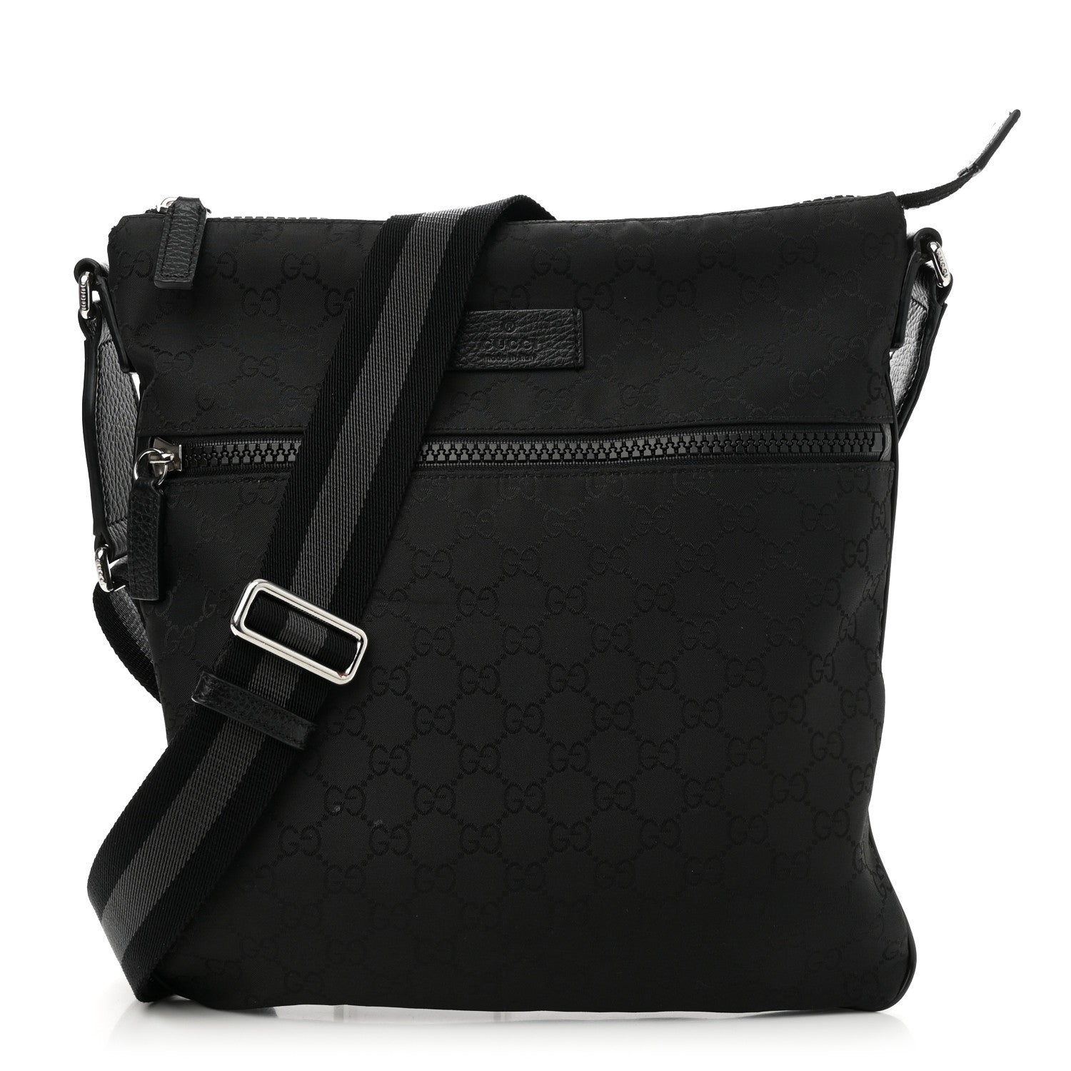 Nylon Monogram Medium Flat Messenger Bag Black