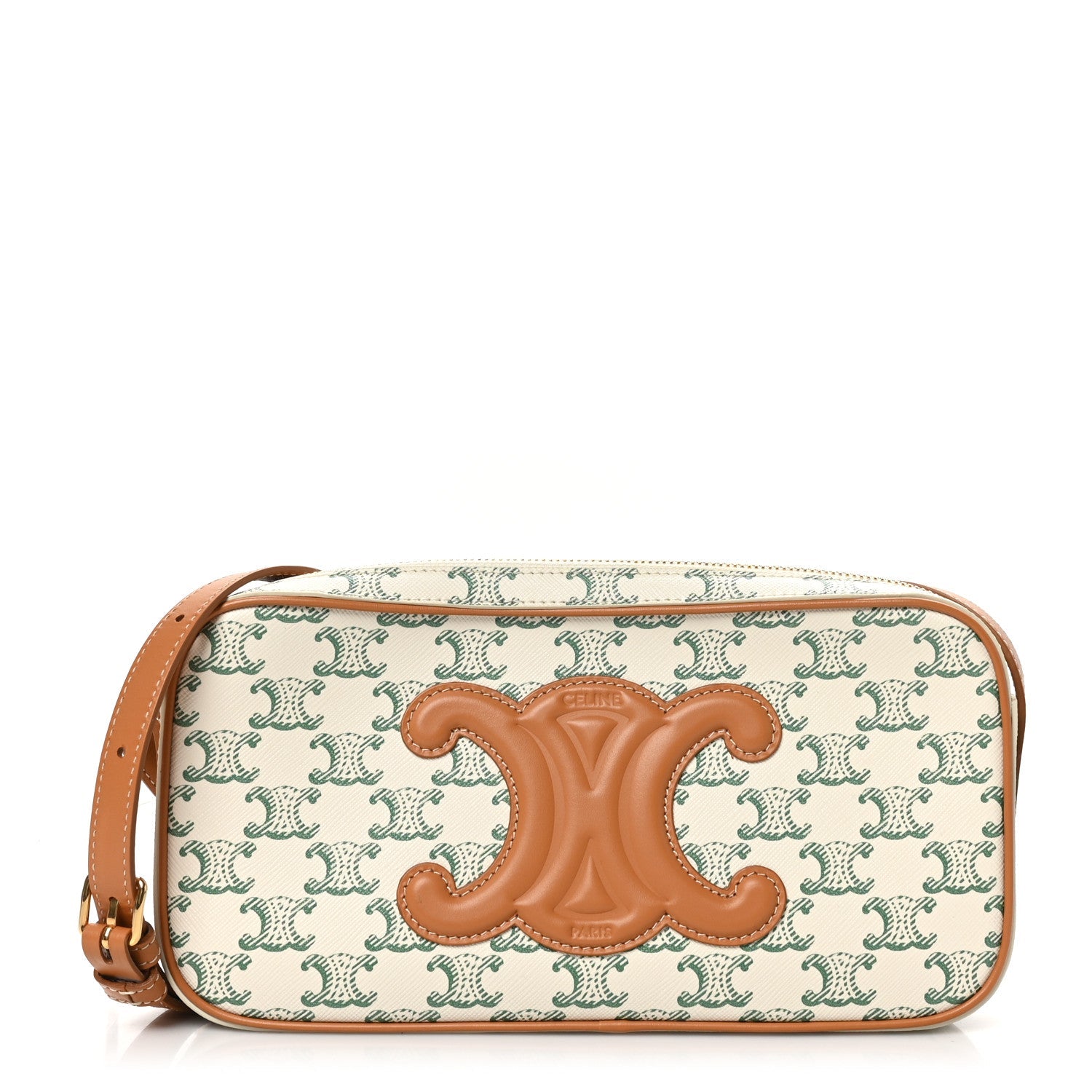 Triomphe Canvas Calfskin Camera Shoulder Bag Green