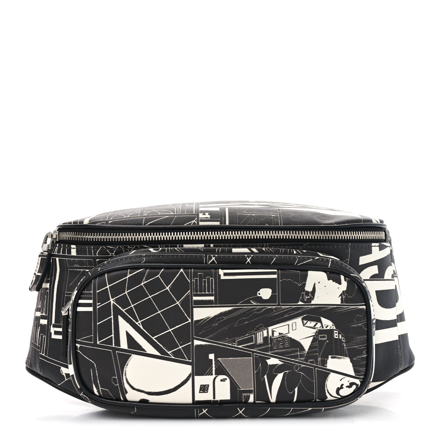 X JAMES JEAN Calfskin Comic Print Belt Bag Black