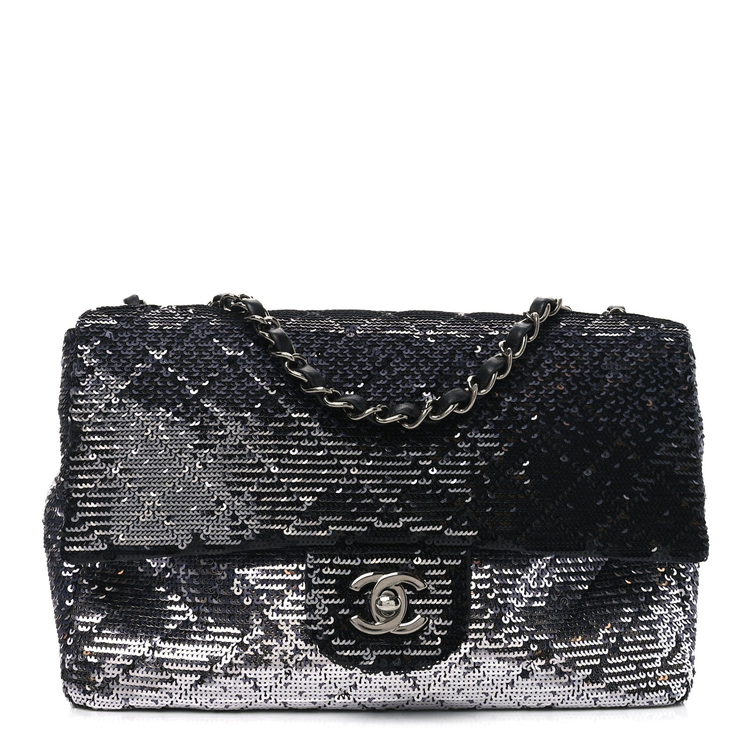 Sequin Quilted Small Single Flap Black Silver