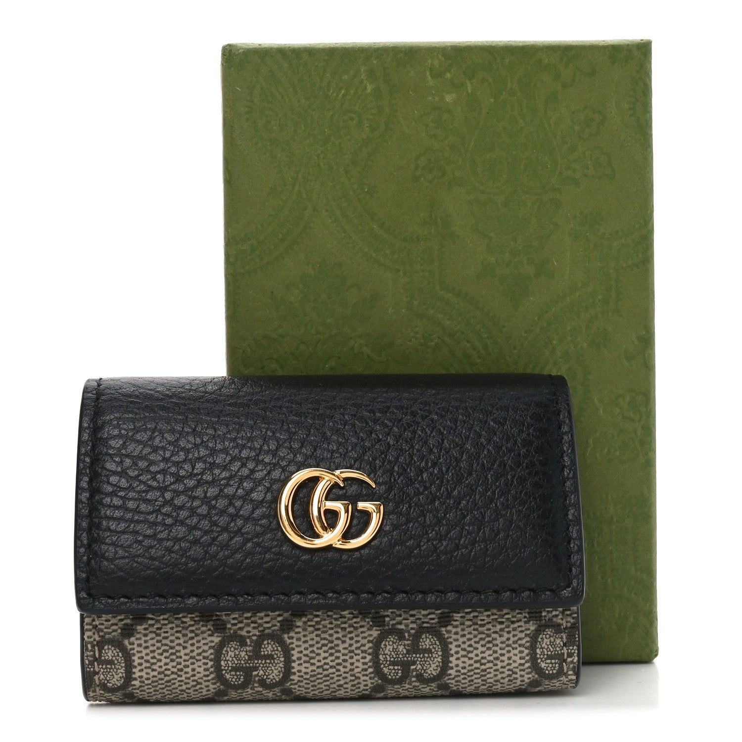 Dollar Calfskin GG Supreme Monogram GG Marmont 6 Key Holder Case Black Beige Ebony