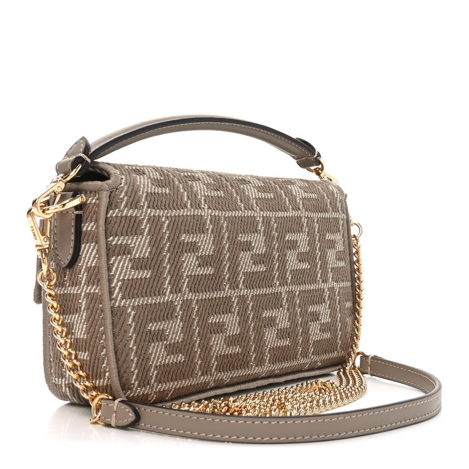 Denim Jacquard FF Effect Vitello Grace Mini Baguette Dove White Dove