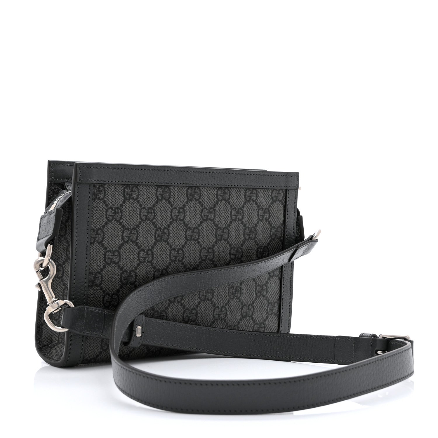 GG Supreme Monogram Textured Dollar Calfskin Web Small Ophidia Shoulder Bag  Grey Black Graphite Grey