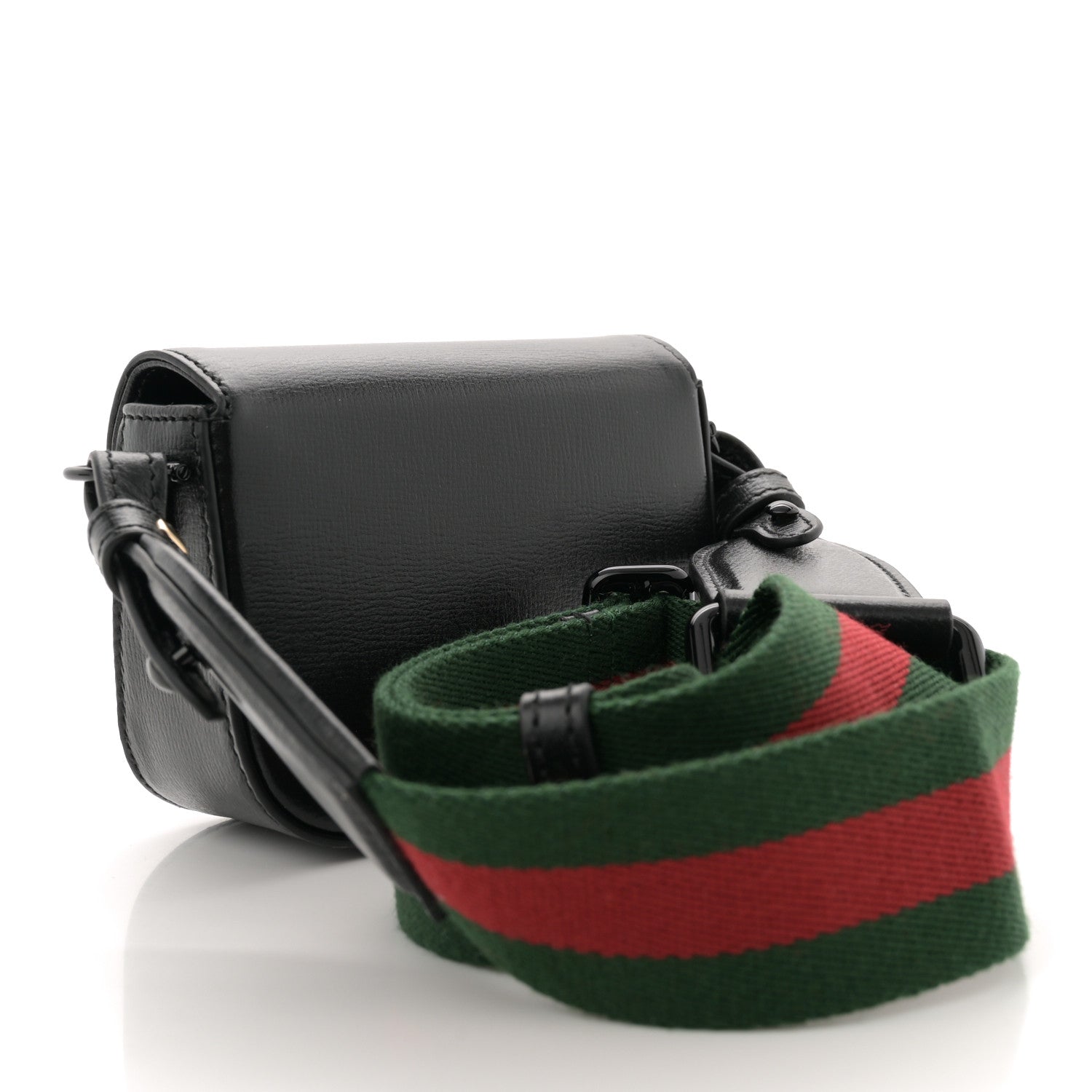 Azalea Calfskin Web Monochrome Horsebit 1955 Wallet On Strap Black