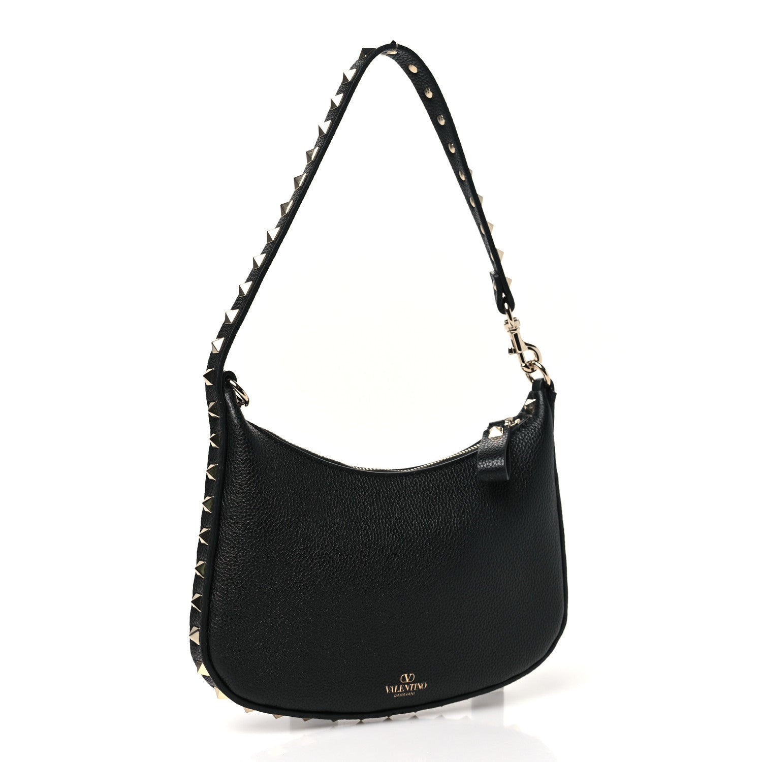 Grainy Calfskin Mini Rockstud Hobo Black