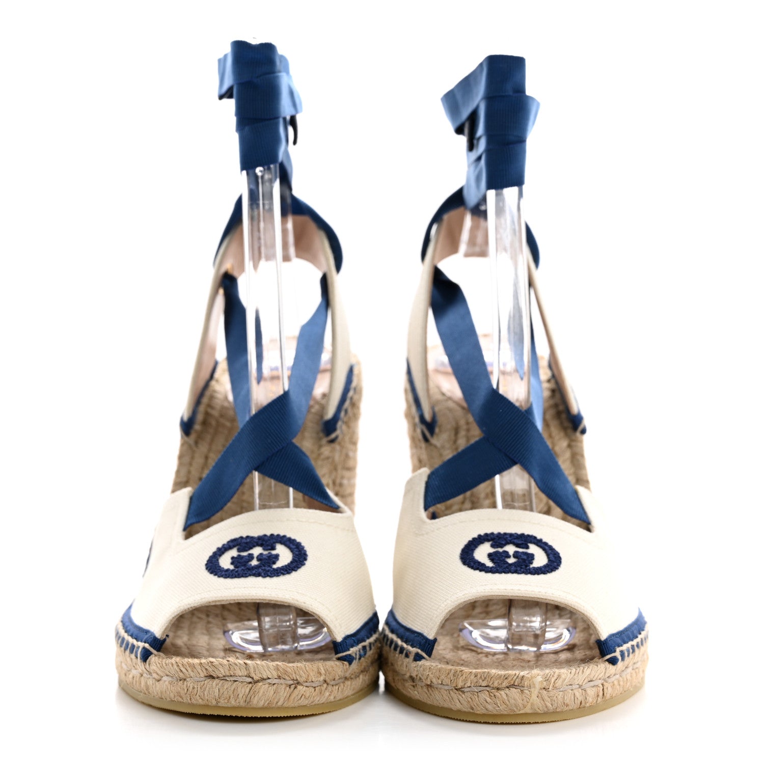 Canvas GG Ankle Wrap Platform Espadrille Wedges 40 Mystic White Royale Blue