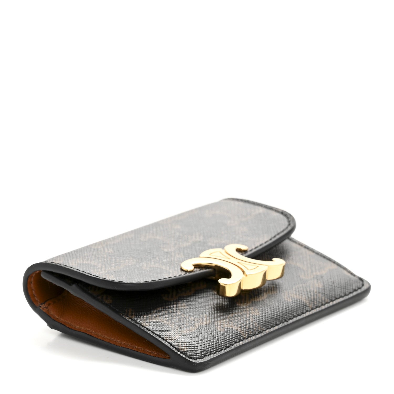 Triomphe Canvas Calfskin Flap Card Holder Tan