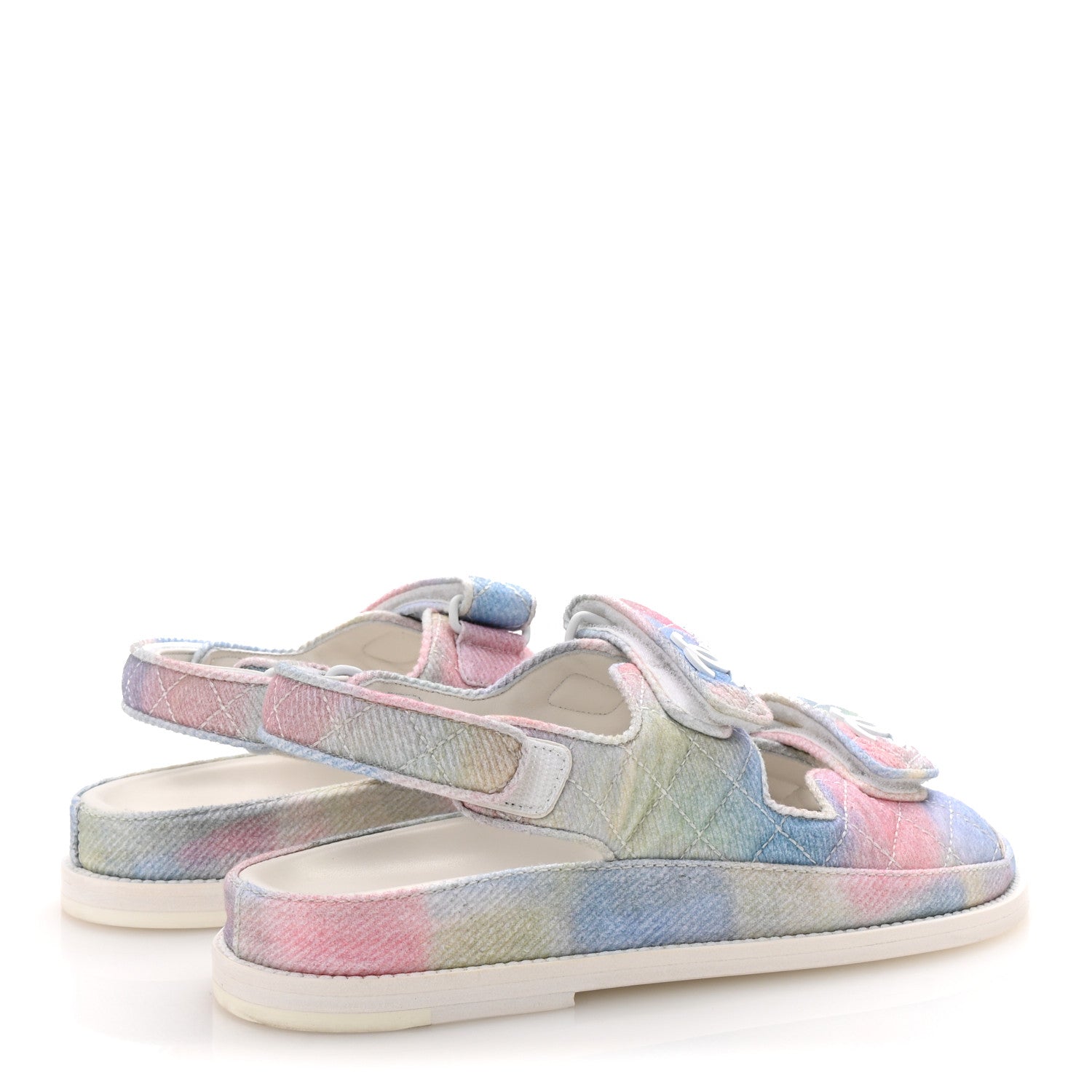 Printed Fabric Quilted Dad Sandals 38 Green Pink Blue