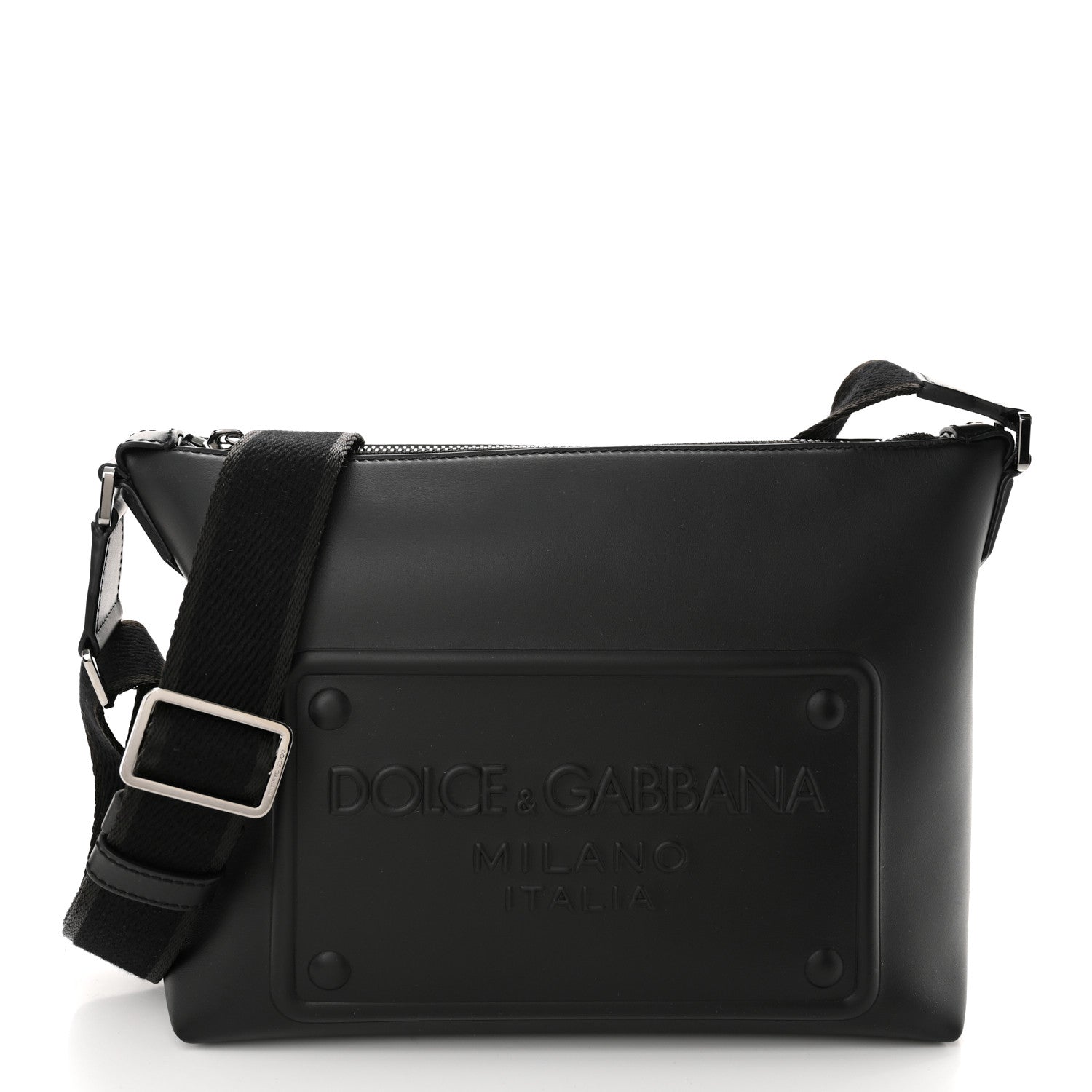 DOLCE GABBANA Calfskin Embossed DG Logo Shoulder Bag Black