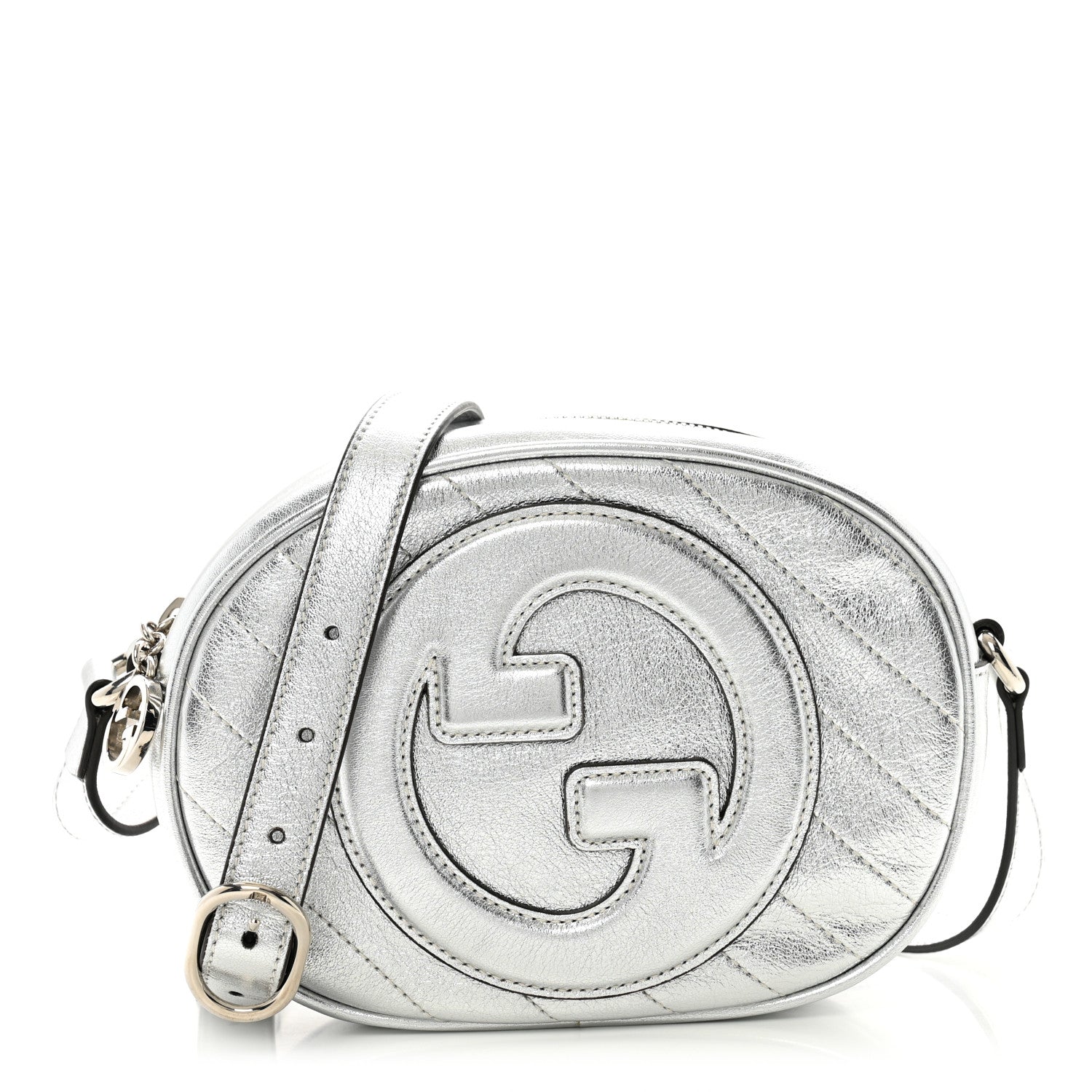 Metallic Sakai Be Green Calfskin Diagonal Stitched Mini Blondie Shoulder Bag Silver