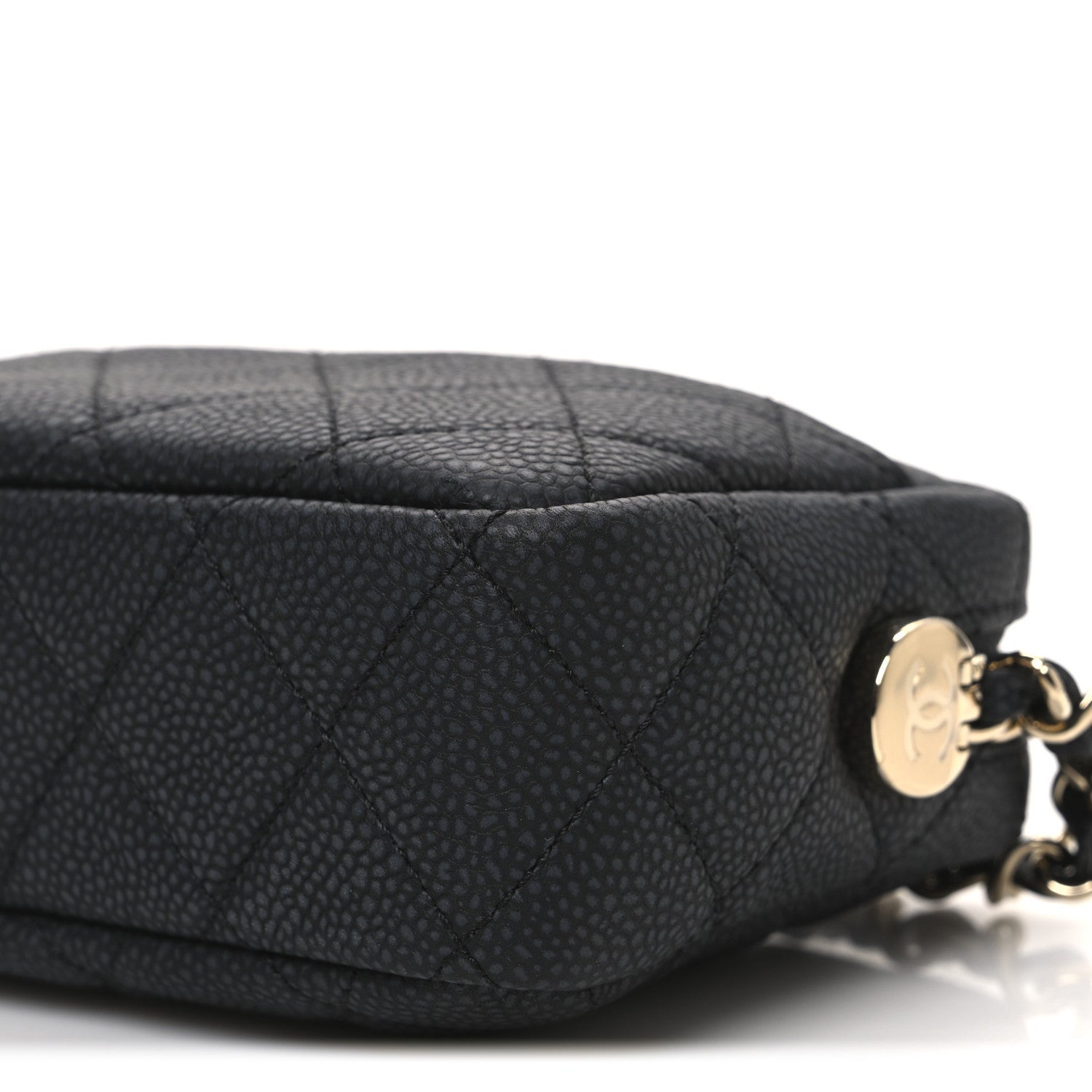 Iridescent Caviar Quilted Mini Coco Tassel Camera Case Black