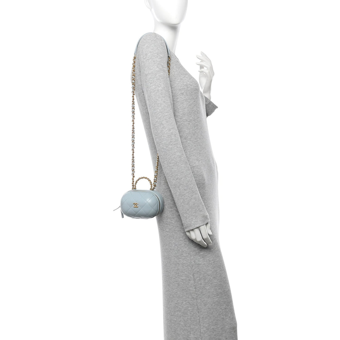 Lambskin Quilted CC Bubble Vanity Case With Chain Light Blue