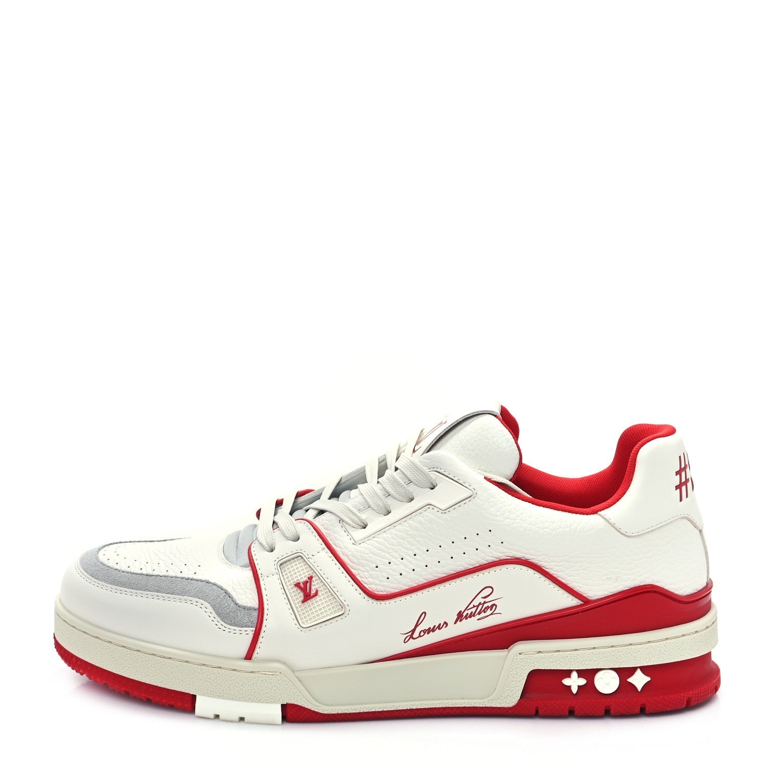 Grained Calfskin Script Mens LV Trainer Sneakers 9 Red