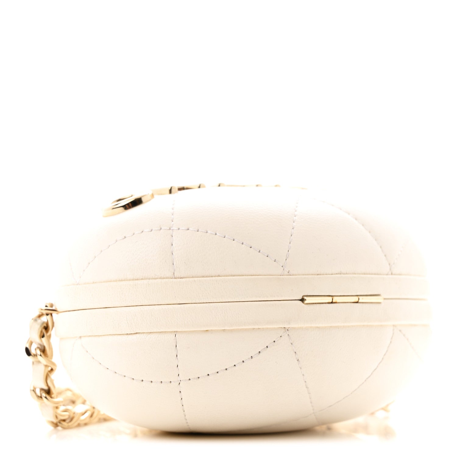 Lambskin Quilted Oval Minaudiere Chain Clutch White