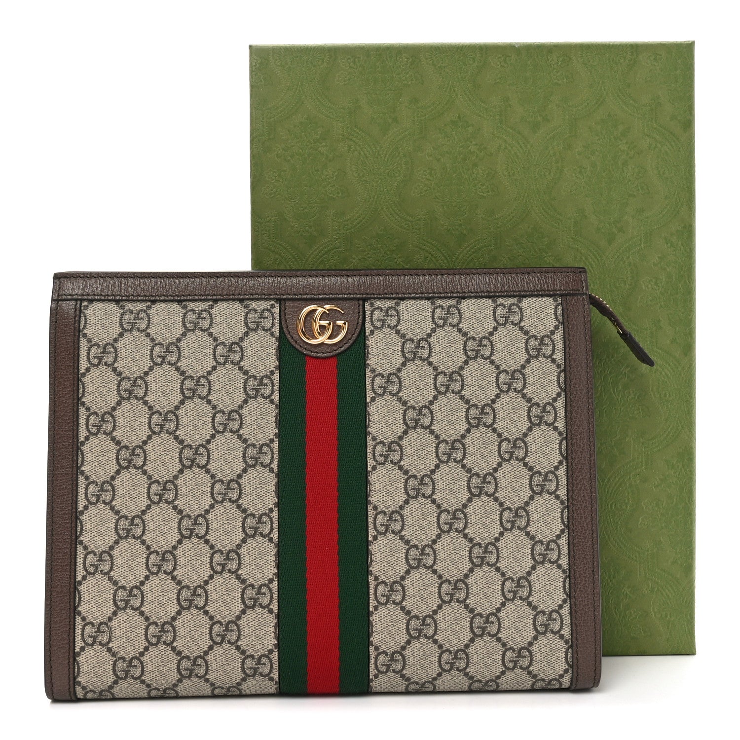 GG Supreme Monogram Web Ophidia Pouch Brown