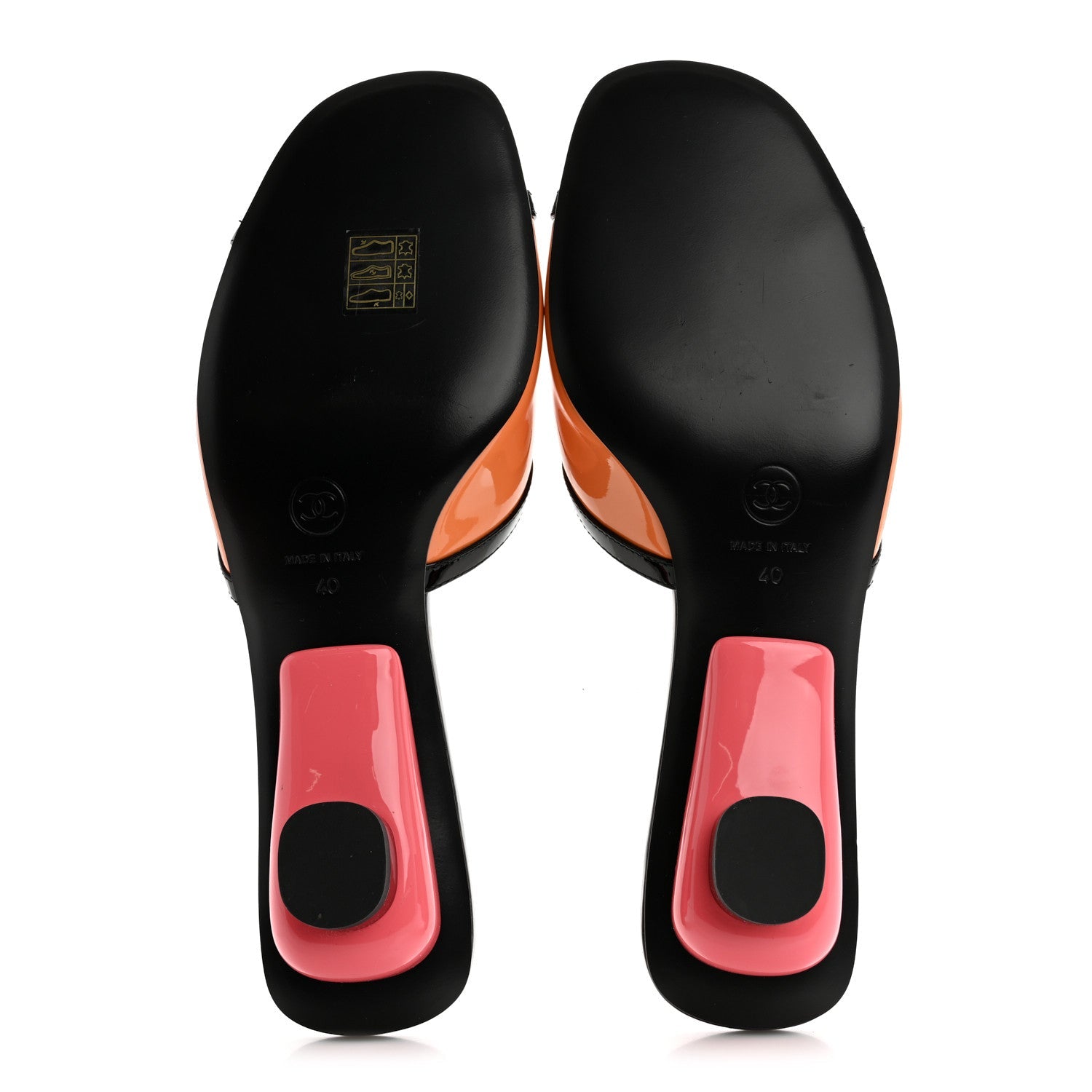 Patent Calfskin Mules 37.5 Orange Black